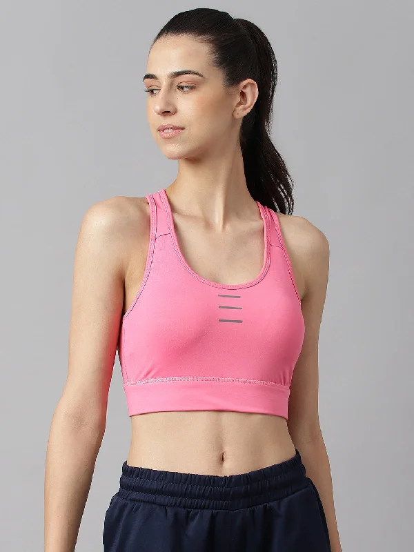 Grey sports bra with support -Alcis Women Pink Anti-Static Slim-Fit High Support Sports Bra