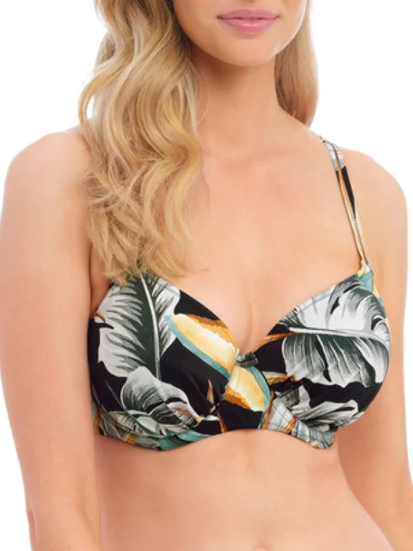 Eco-friendly swimwear for women -Bamboo Grove Gathered Full Cup Bikini Top - Jet