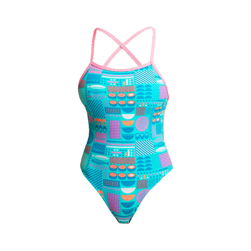 Seamless swimwear for comfort -Sushi Smooshy | Ladies Tie Me Tight One Piece