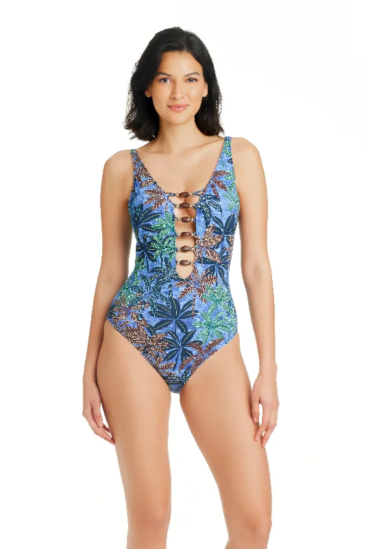 Swimwear with net panels -Bleu Rod Beattie By The Sea Lace Down One Piece