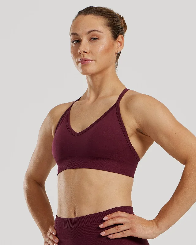 Sports bra with mesh straps -Define 2.0 Seamless Halter Neck Bra | Dark Cherry