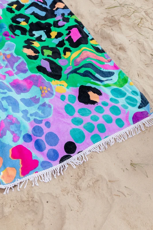 Black swimwear for women’s pool -Beach Towel in Electric Leopard by Kasey Rainbow