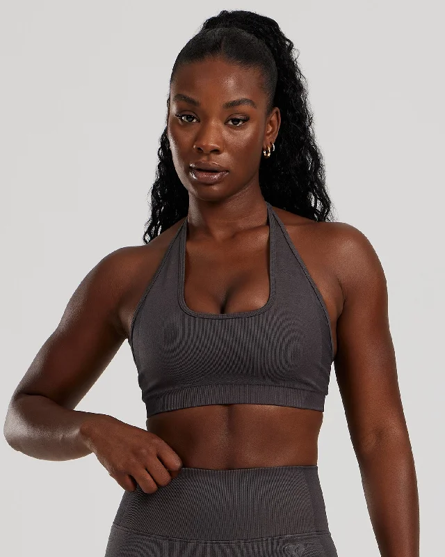 Pink padded sports bra -Motion Seamless Halter Bra | Graphite