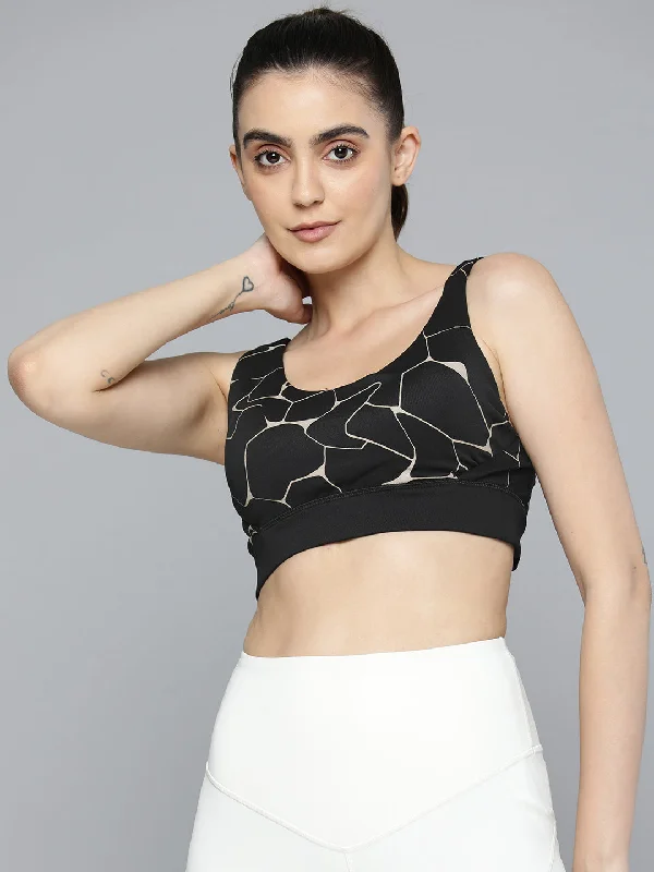 Sports bra with medium support -Alcis Black & White Abstract Bra