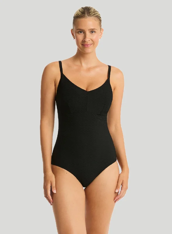 Sports bra with no bounce -Sea Level: Honeycomb DD E Bralette One Piece Black