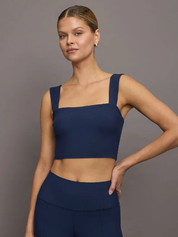 Sports bra with cooling fabric -Square Neck Bra Top in Melt - Navy Blazer