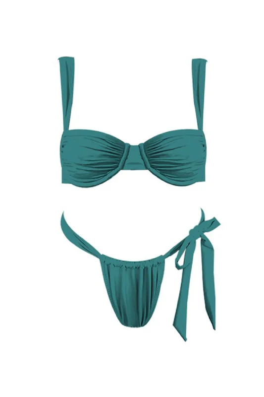 Swimwear with UV protection -Malibu Tie Bikini Bottom Teal Blue