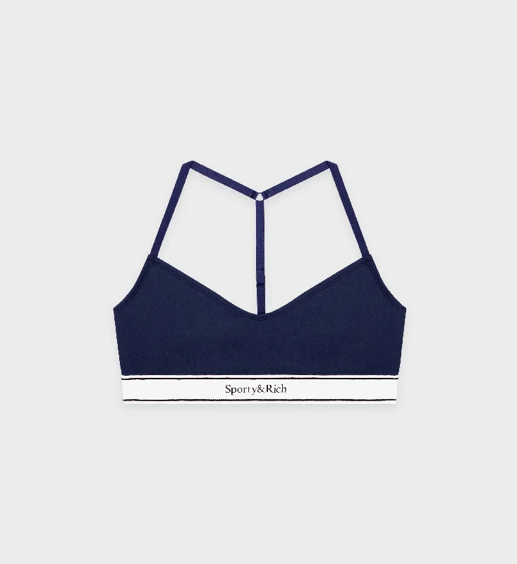 Sports bra with light fabric -Serif Logo Sports Bralette - Navy