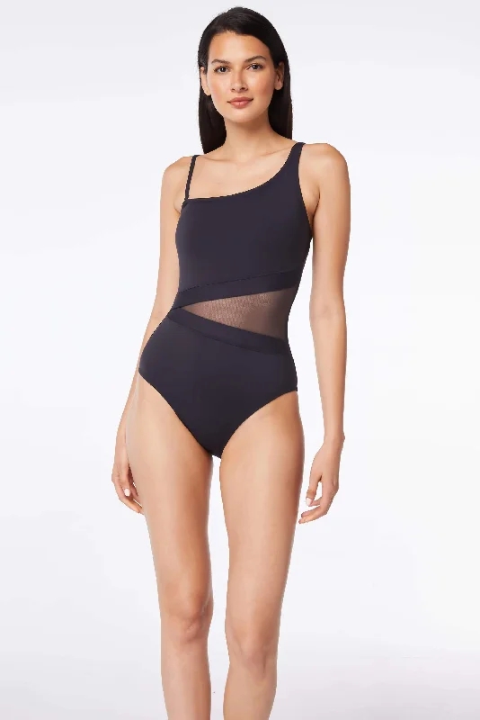 Affordable swimwear for men -Bleu Rod Beattie Don't Mesh With Me Black One Shoulder One Piece