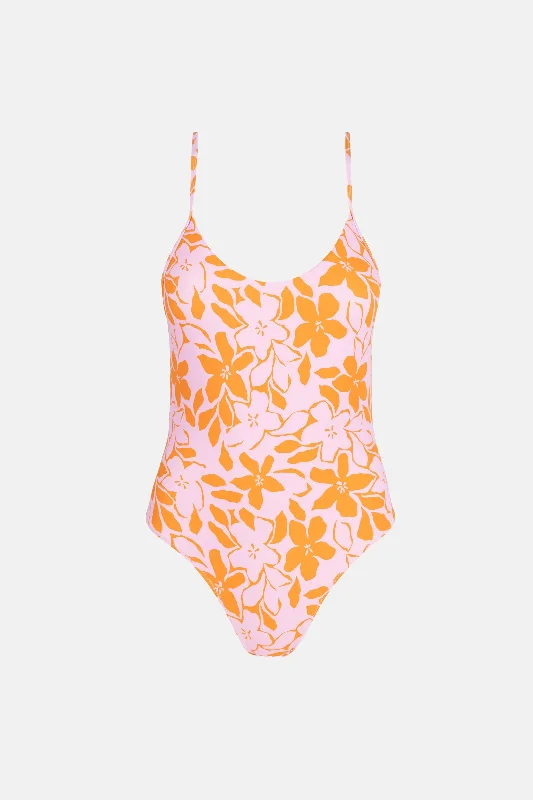 Short swimwear for hot days -Bora Bora Floral Cross Back One Piece Pink