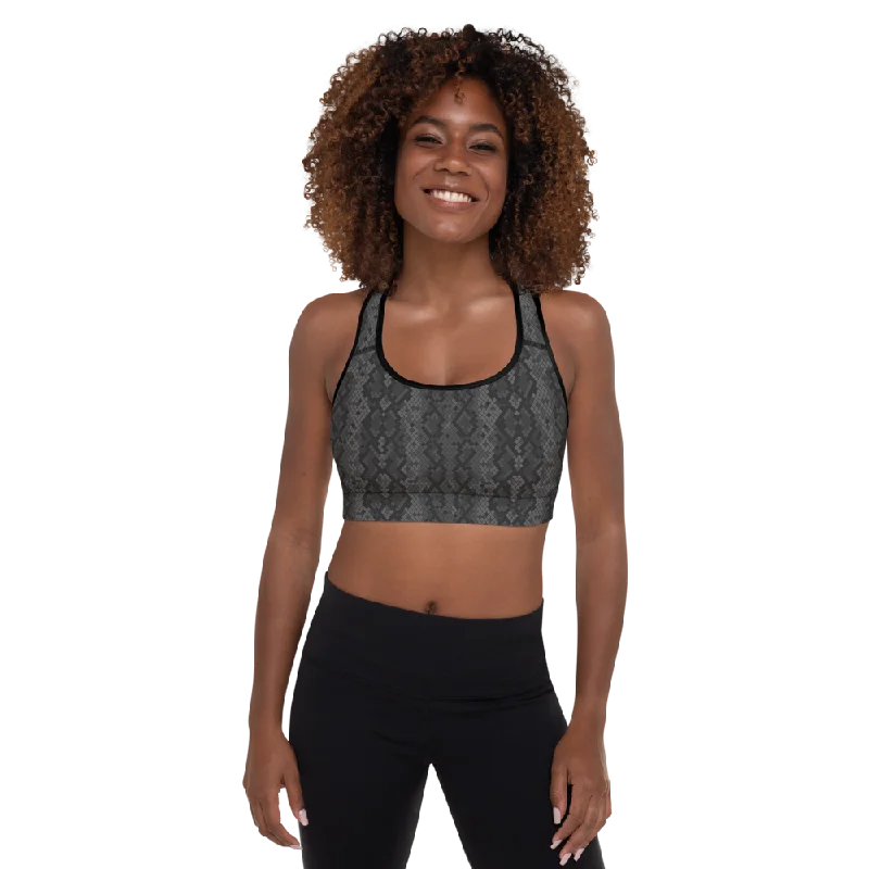 Sports bra for indoor cycling -Black Snake Skin Padded Sports Bra