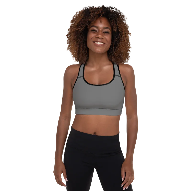 Low impact sports bra for walking -Solid Grey Womens Padded Sports Bra