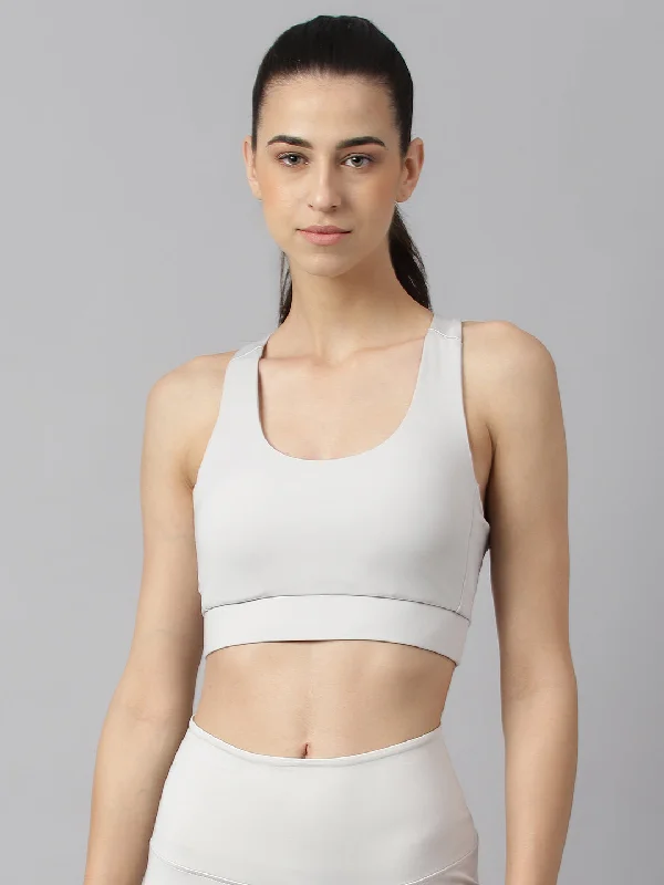 Sports bra with removable pads -Alcis Women Light Grey Anti-Static Slim-Fit Low-Impact Sports Bra