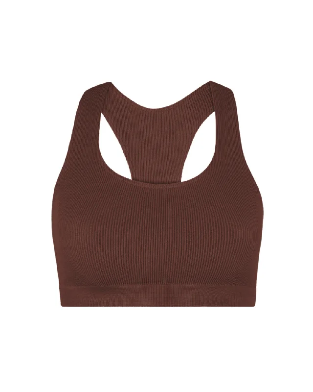 Sports bra for gym routines -RIBBED ELATED Bra Top | Maroon