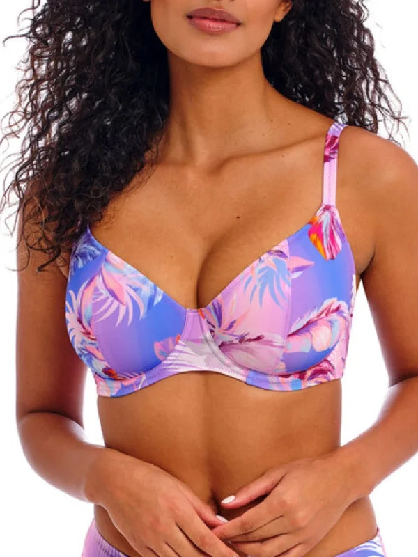 Swimwear with firm straps -Miami Sunset Plunge Bikini Top - Cassis