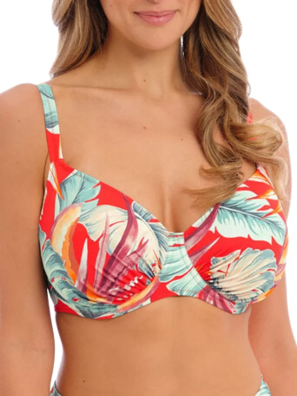 Swimwear with high collar -Bamboo Grove Gathered Full Cup Bikini Top - Hot Chilli