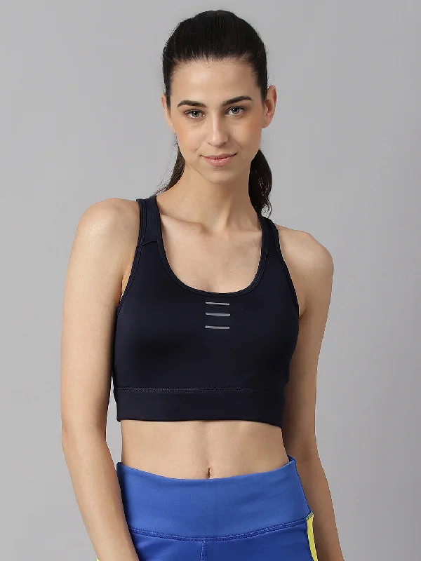 Sports bra for small chest -Alcis Women Navy Anti-Static Slim-Fit High Support Sports Bra