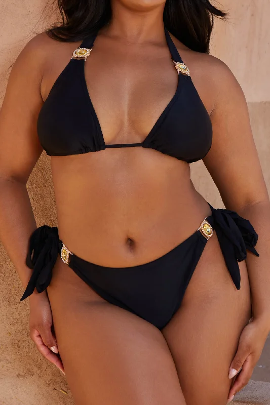 Swimwear with square neck -Amour Curve 'Black' Tie Side Crystal Bikini Bottoms