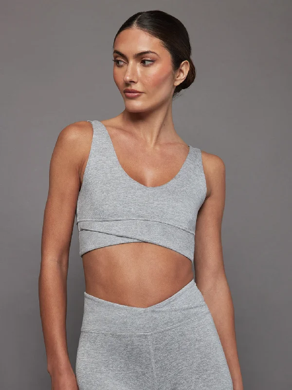 Sports bra with soft padding -Wrap Bra in Heather Melt - Silver Heather