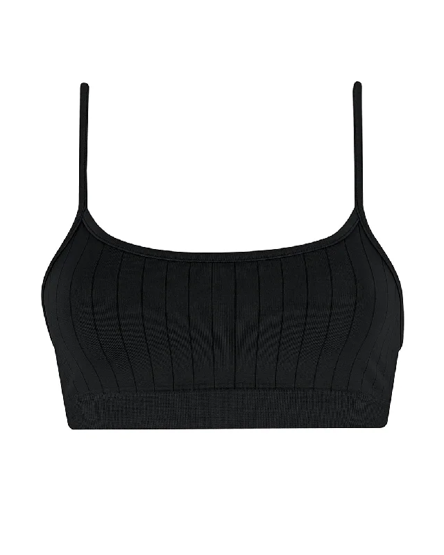 Sports bra for long workouts -FLAT RIBBED SINCERE Bikini Bra Top | Black