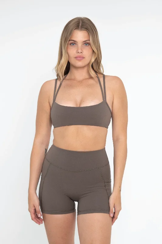 Sports bra with soft straps -Double Strap Bra - Walnut