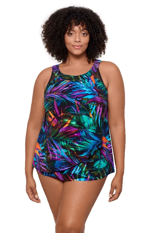 Sports tank top for gym sessions -Miraclesuit Plus Palma Paradise Ursula Black Tankini Top