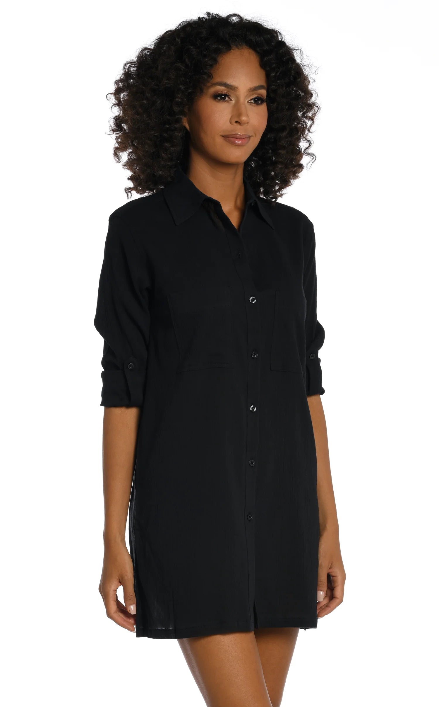 Swimwear with bold print -La Blanca Island Fare Black Resort Button Down Shirt Cover Up