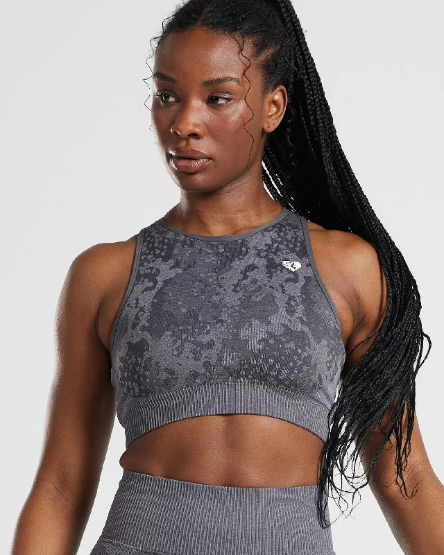 Sports bra with durable fit -Evolution Seamless High Neck Bra | Graphite