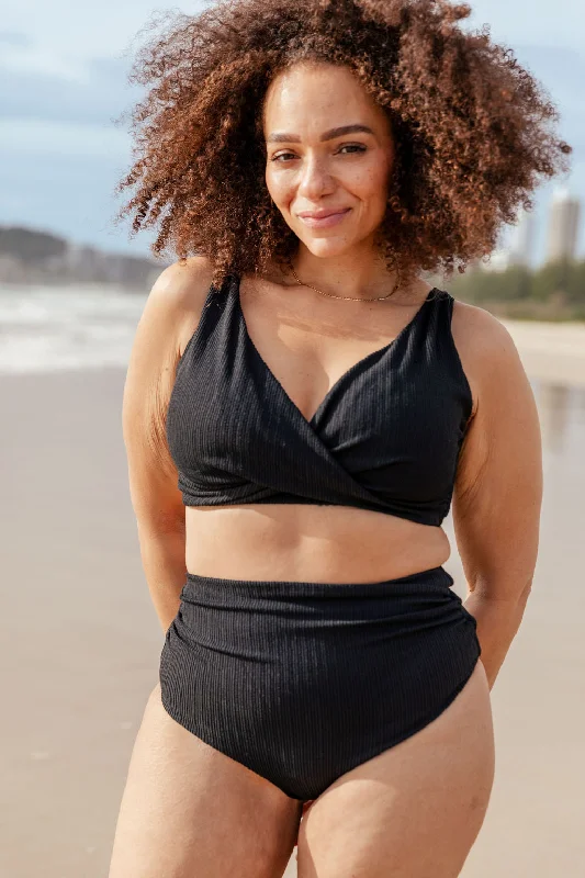 Swimwear with side knots -Burleigh Bikini Top in Black