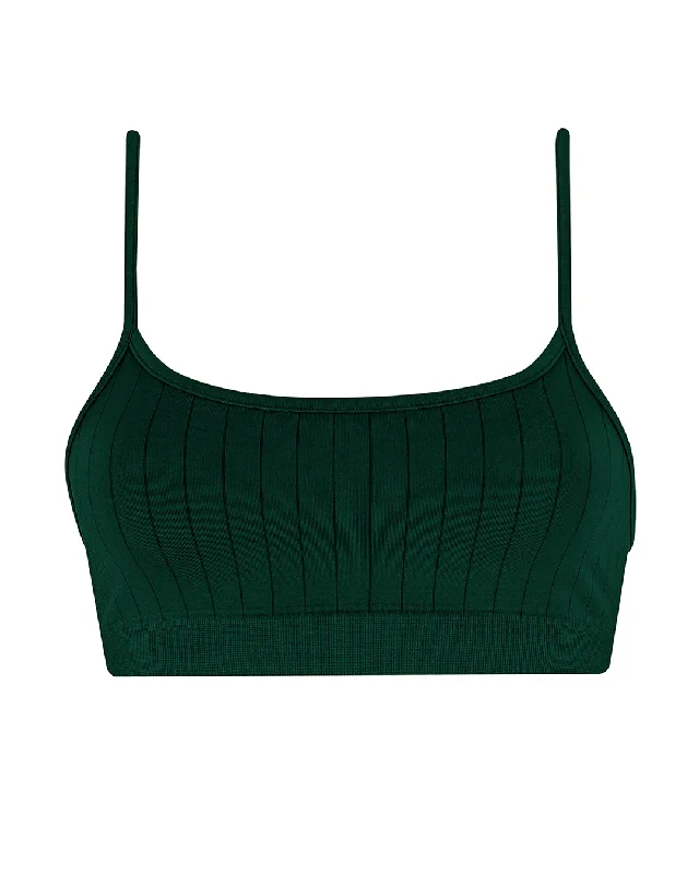 Sports bra with cool straps -FLAT RIBBED SINCERE Bikini Bra Top | Dark Green