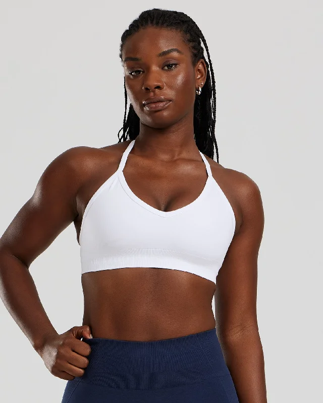 Sports bra with fun fabric -Define 2.0 Seamless Halter Neck Bra | White