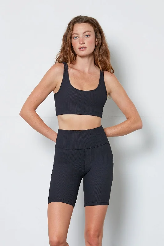 Sports bra with chic straps -Scarlett ribbed sports bra black