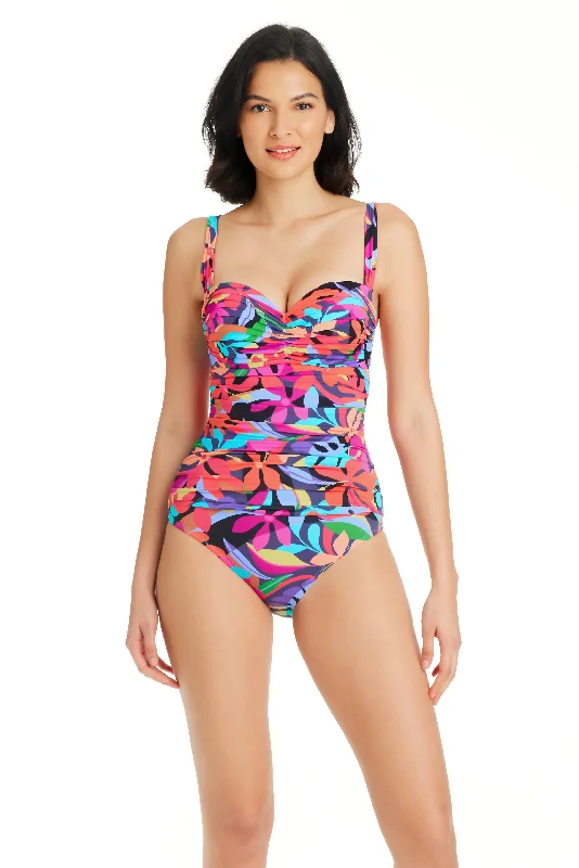 Seamless swimwear for women -Bleu Rod Beattie Bold Rush Shirred Bandeau One Piece