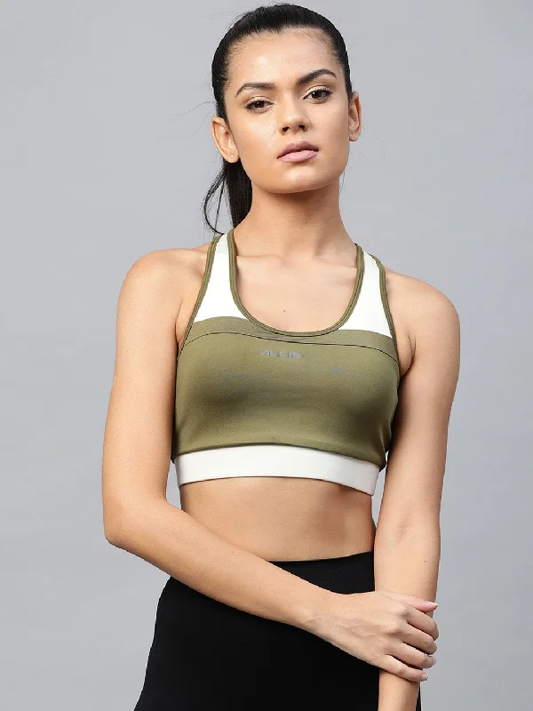 Sports bra with mesh back -Alcis Women Olive Green Full Coverage Lightly Padded Workout Bra