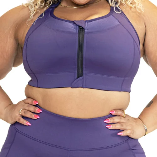 Best sports bra for swimming -Front Zipper Bra | Eggplant