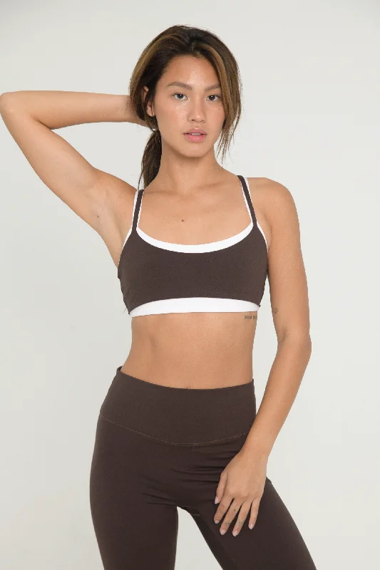 High neck sports bra for yoga -Layered Bra - Espresso