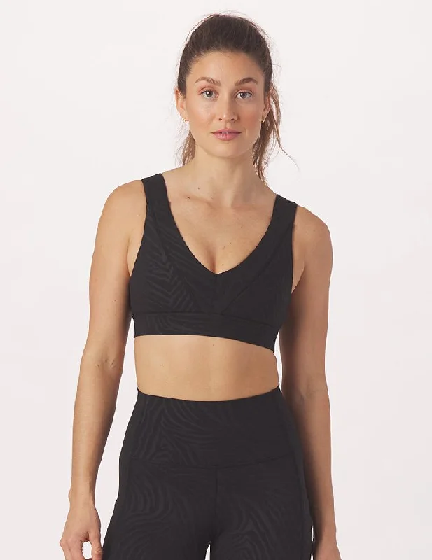 Sports bra with smooth straps -Tide Bra: Black Zebra Gloss