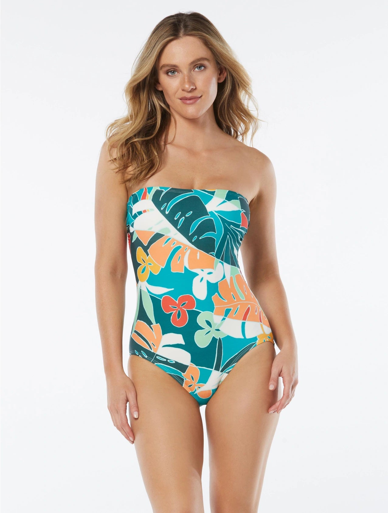 Quick-dry swimwear for pool -SALE Vince Camuto Hawaiian Garden Bandeau One Piece