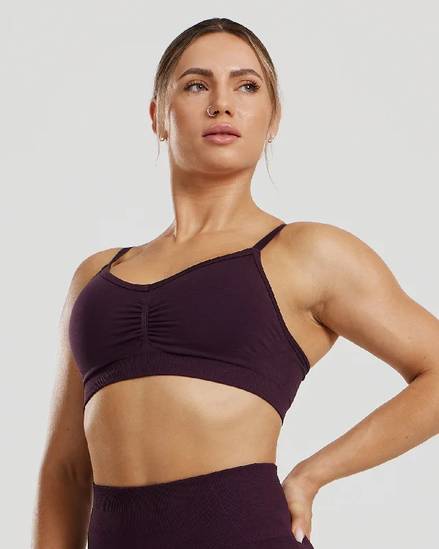 Sports bra with cool colors -Define 2.0 Seamless Scrunch Bralette | Midnight Plum