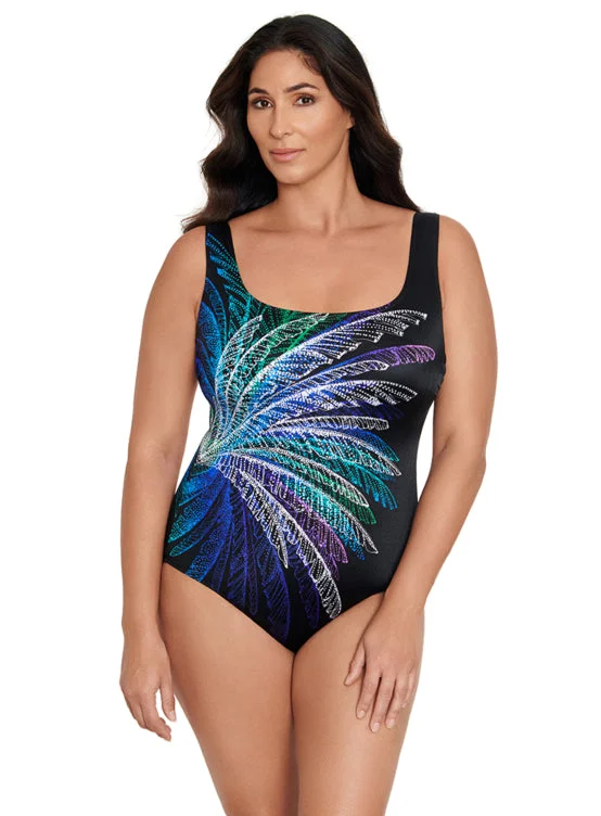 Swimwear with support cups -SALE Longitude Palm In Palm Scoopneck One Piece