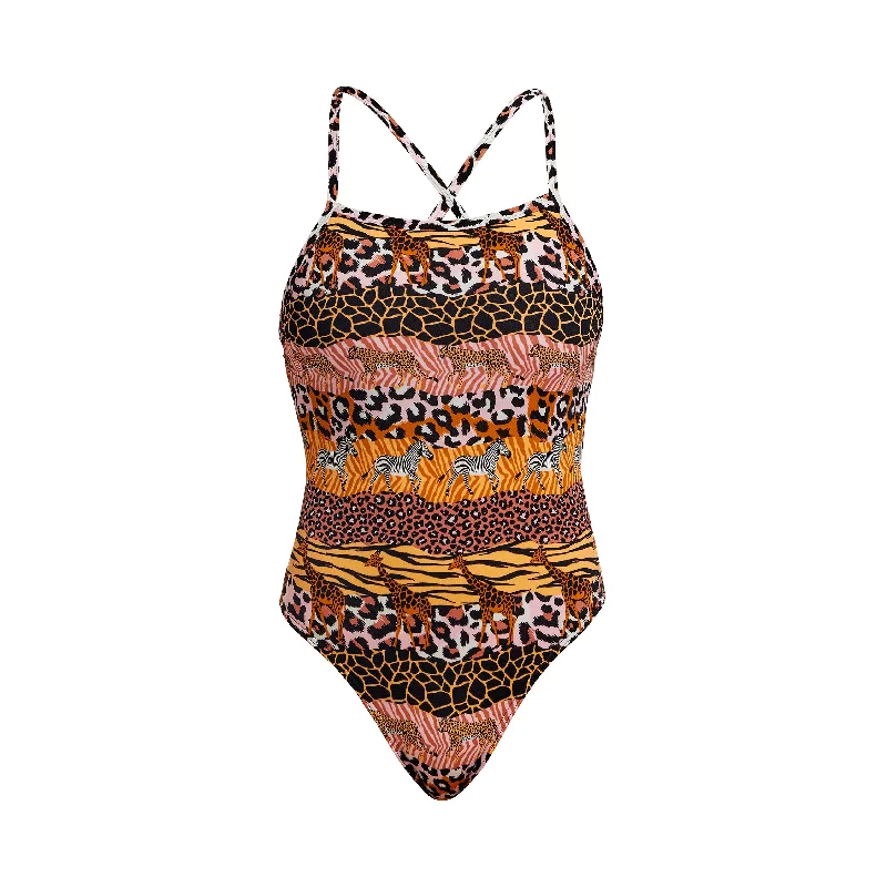 Swimwear with leaf pattern -Zoo Life | Ladies Tie Me Tight One Piece