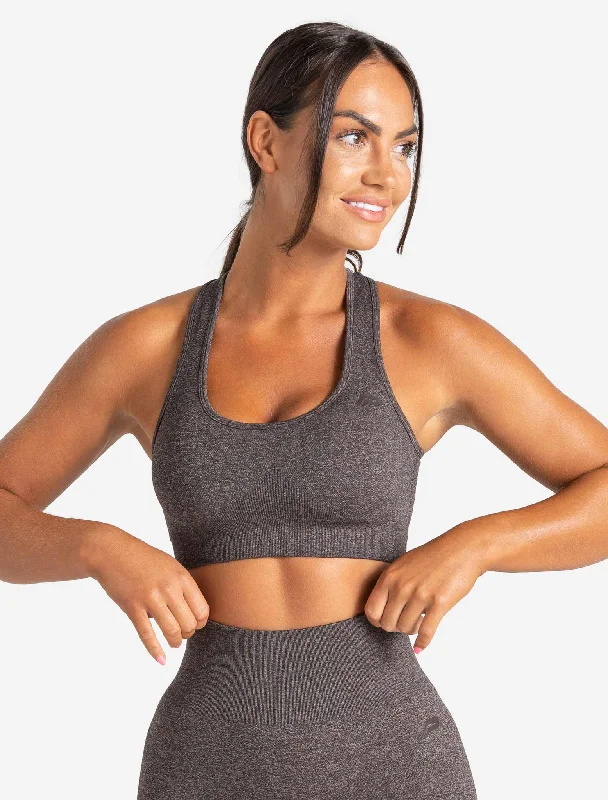 Sports bra for team sports -Core Seamless Sports Bra - Brown Marl