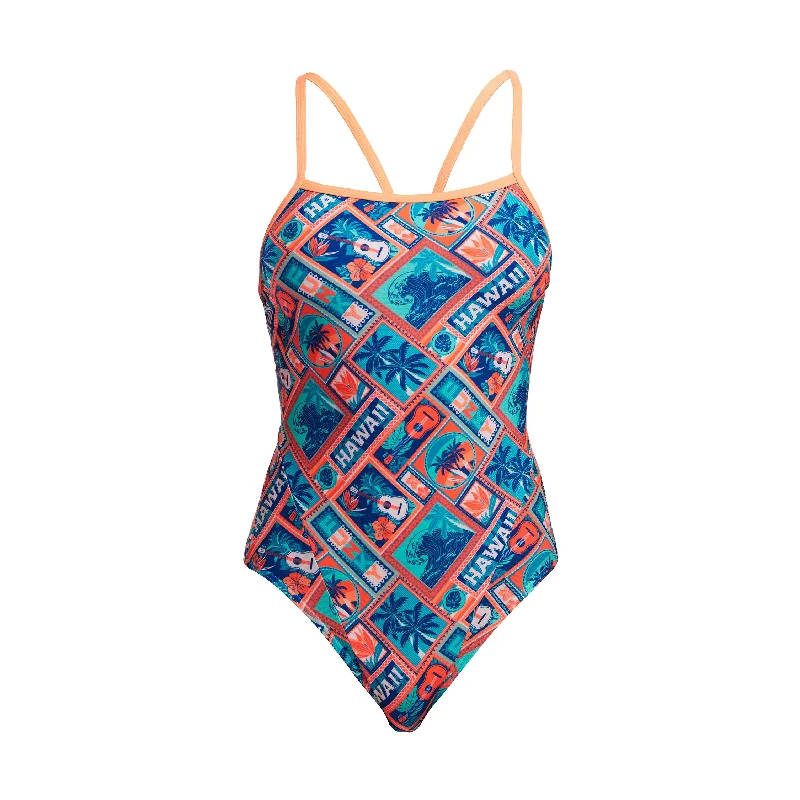 Swimwear with ocean design -Tiki Tango | Ladies Single Strap One Piece