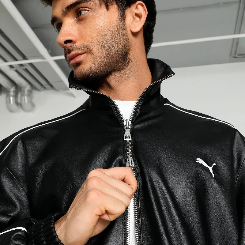 Slim-fit sports jacket for men -PUMA Men's T7 Pleather Track Jacket