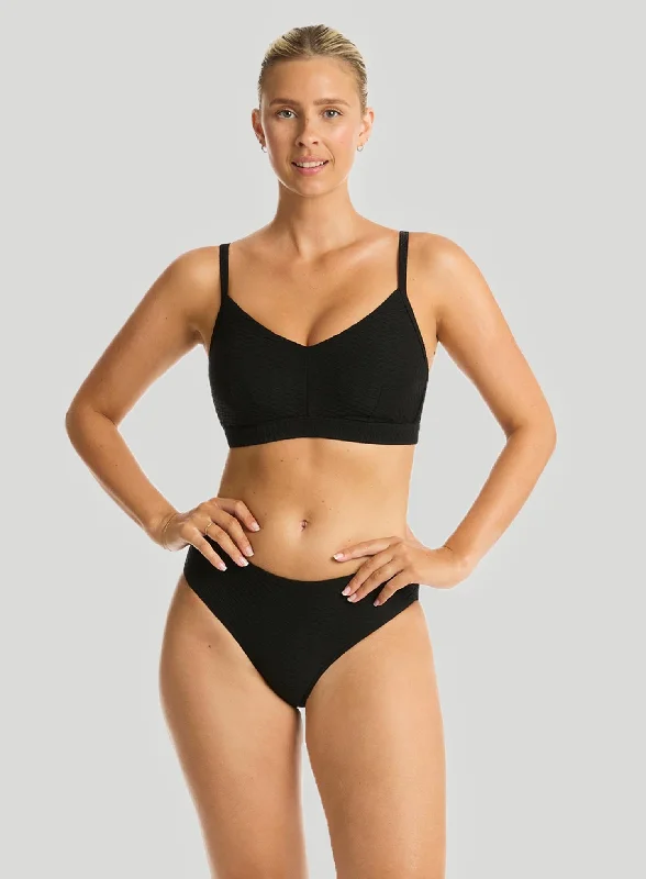 Sports bra with anti-slip -Sea Level: Honeycomb DD E Cup Bralette Bikini Top Black