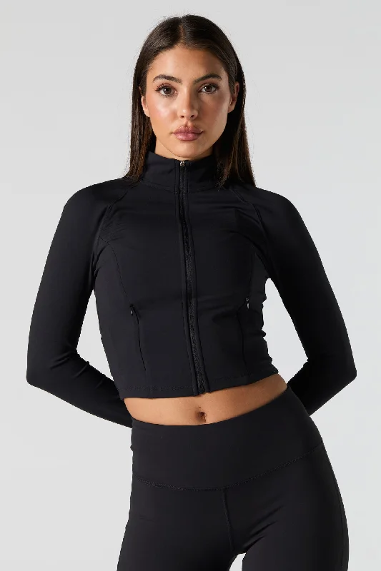 Sports top for active cardio -Active Mock Zip-Up Long Sleeve Top