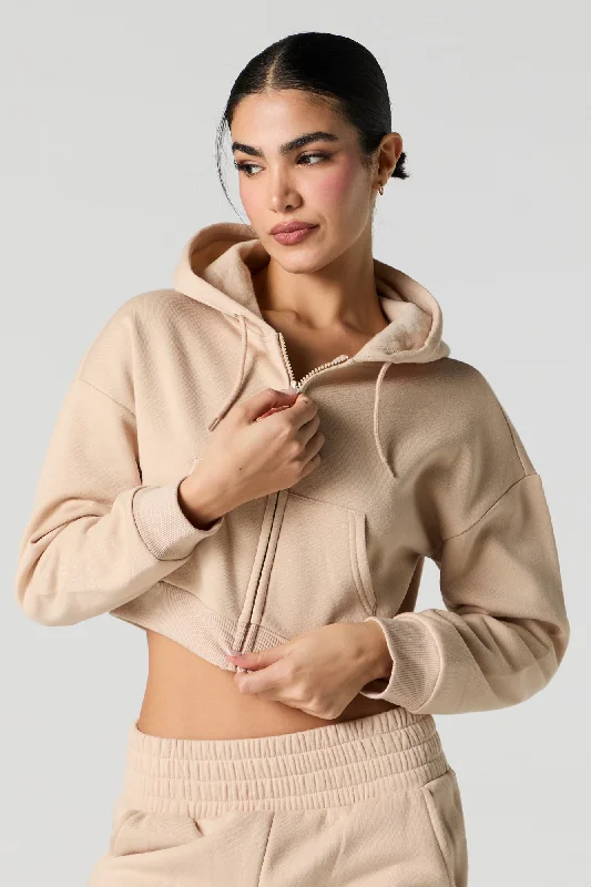 Sports top for yoga practice -Active Cropped Zip-Up Fleece Hoodie