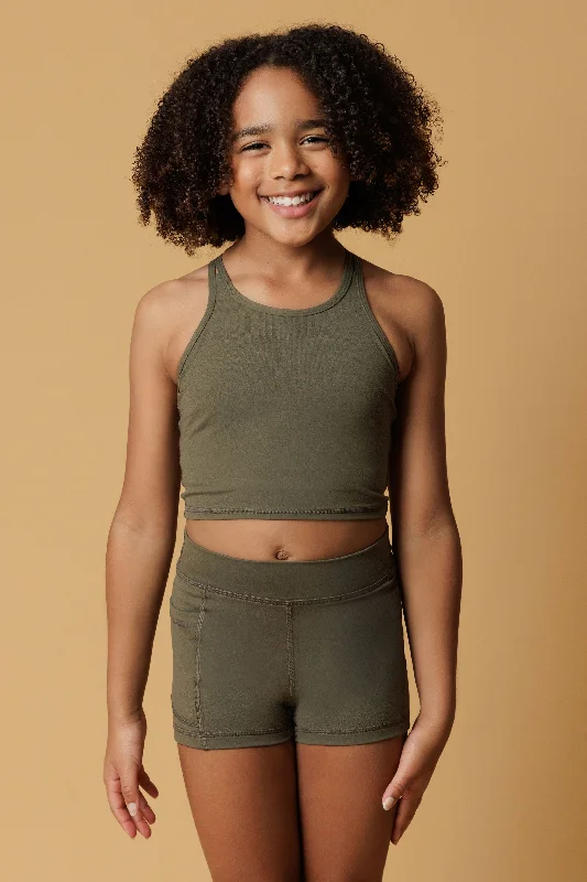 Sports top for running trails -Luxe Army Crop Top