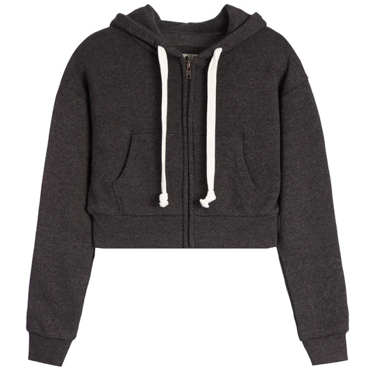 Sports top for gym goals -Dylan Zip Crop Hoody- Heathered Charcoal