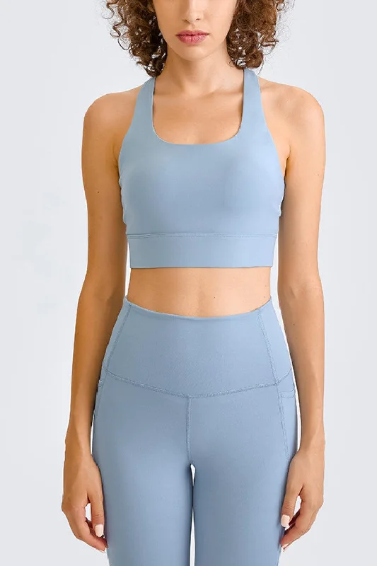 Sports top with bold straps -Cross Back Yoga Crop Top